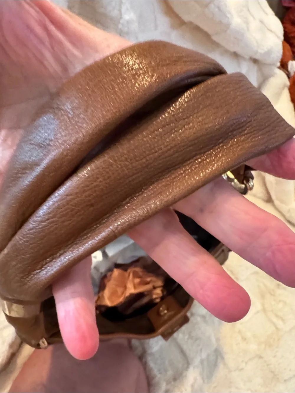 Yves Saint Laurent Brown Ruffled Leather Hobo